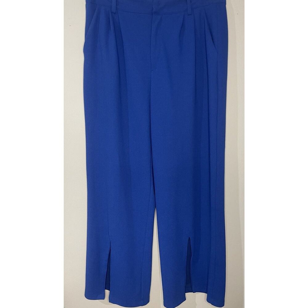 Blue Wide Leg Trouser Dress Pants Pleated Front Slit Size 9 Happily Grey Brand